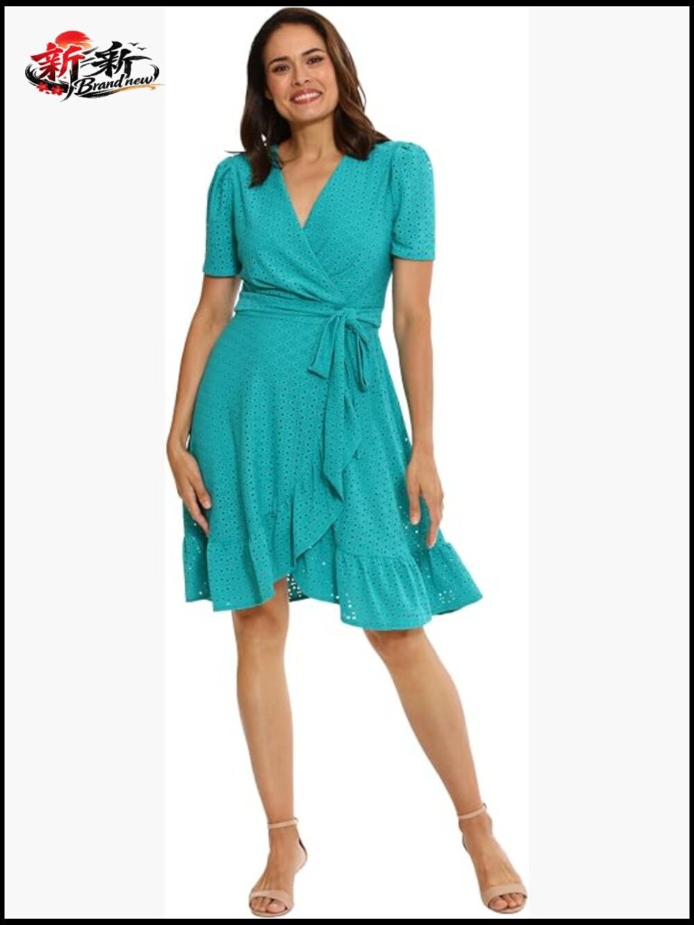 London Times Petite Ruffle Wrap Dress Short Sleeve Cocktail Party